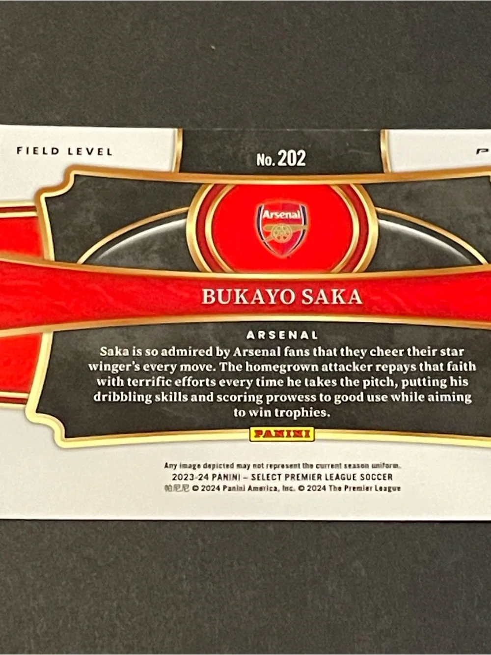 2023/24 Select PL Bukayo Saka Field Level Red Cracked Ice Prizm #202 Card